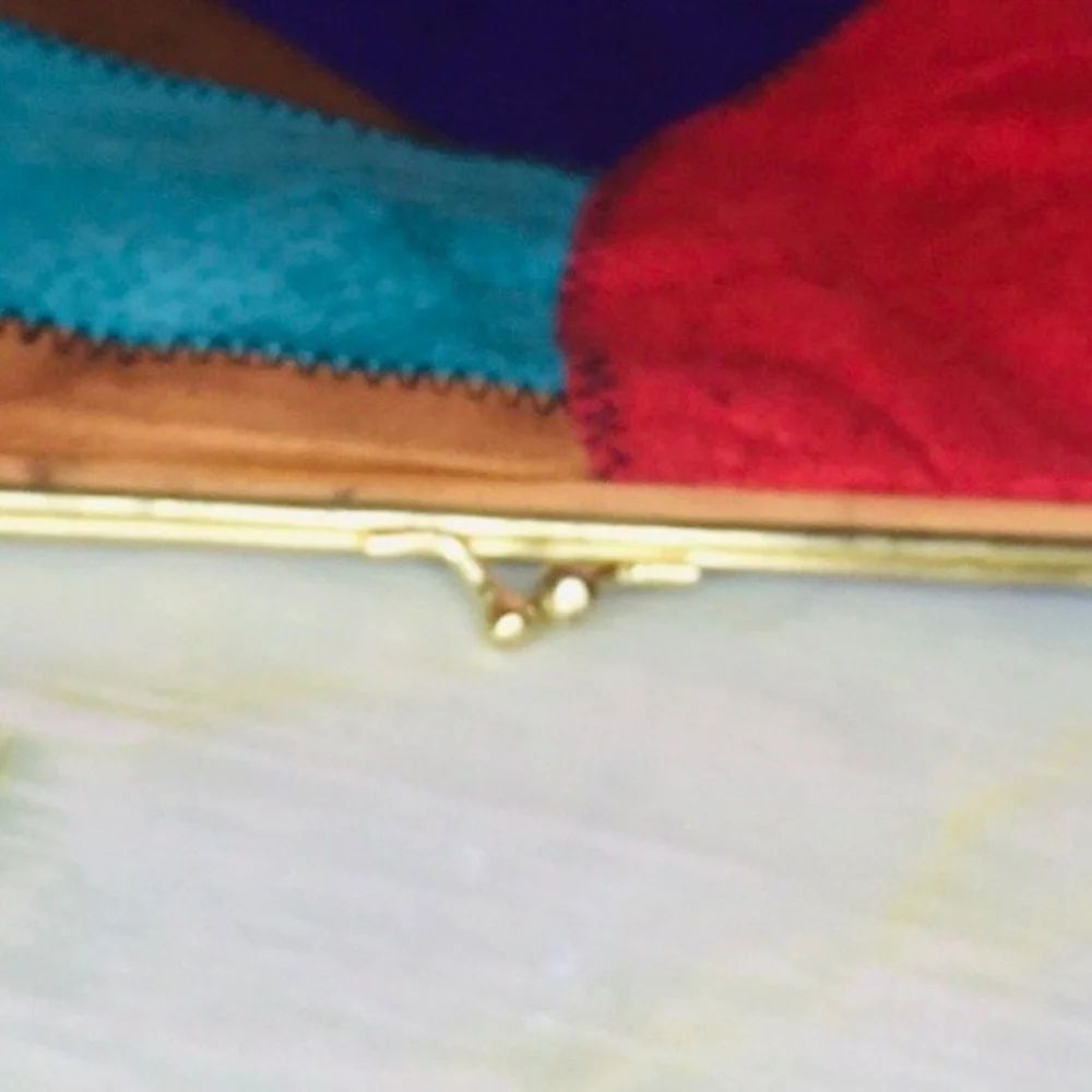 Vintage 70s Colorful Patchwork Kiss-lock Suede Clutch